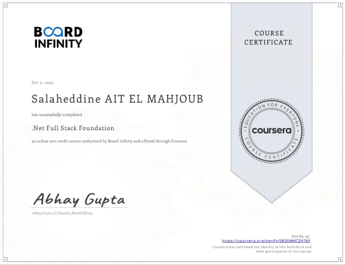 Certification in .Net Full Stack Foundation